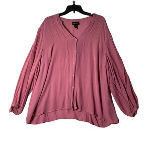 Lane Bryant Silk Blouse Women 26/28 Long Sleeve Flowy Button Front High Low